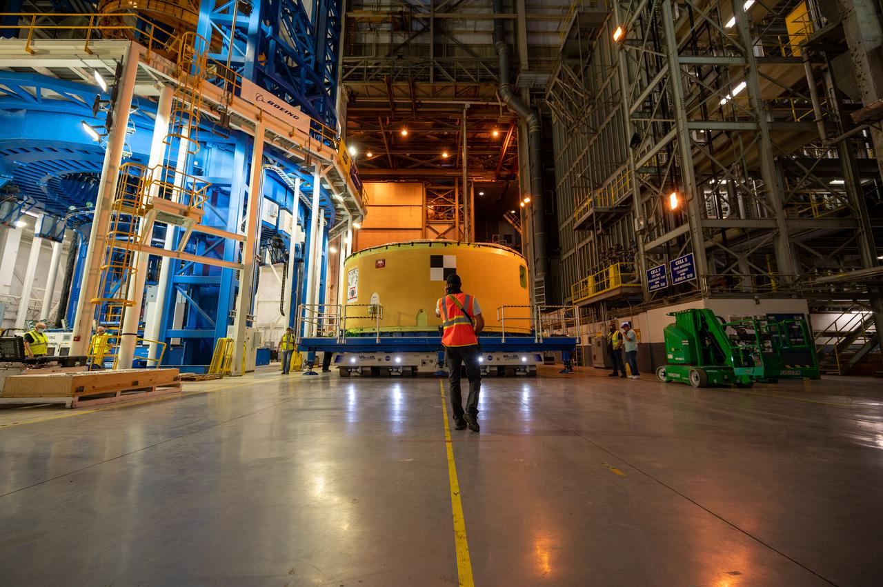 This image shows the forward skirt that will be used on the core stage of NASA’s Space Launch System rocket for Artemis II, the first crewed mission of NASA’s Artemis program, at NASA’s Michoud Assembly Facility. The SLS core stage is made up of five unique elements: the forward skirt, liquid oxygen tank, intertank, liquid hydrogen tank, and the engine section. The forward skirt houses flight computers, cameras, and avionics systems. The hardware is located at the top of the 212-foot-tall core stage and connects the upper part of the rocket to the core stage. Soon, technicians will ready the forward skirt for the first of three core stage assembly mates called the forward join. The forward join consists of three main parts -- the forward skirt, liquid oxygen tank, and intertank – to create the top, or forward part, of the core stage. Together with its four RS-25 engines, the rocket’s massive 212-foot-tall core stage — the largest stage NASA has ever built — and its twin solid rocket boosters will produce 8.8 million pounds of thrust to send NASA’s Orion spacecraft, astronauts and supplies beyond Earth’s orbit to the Moon and, ultimately, Mars. Offering more payload mass, volume capability and energy to speed missions through space, the SLS rocket, along with NASA’s Gateway in lunar orbit, the Human Landing System, and Orion spacecraft, is part of NASA’s backbone for deep space exploration and the Artemis lunar program. No other rocket is capable of carrying astronauts in Orion around the Moon in a single mission.
